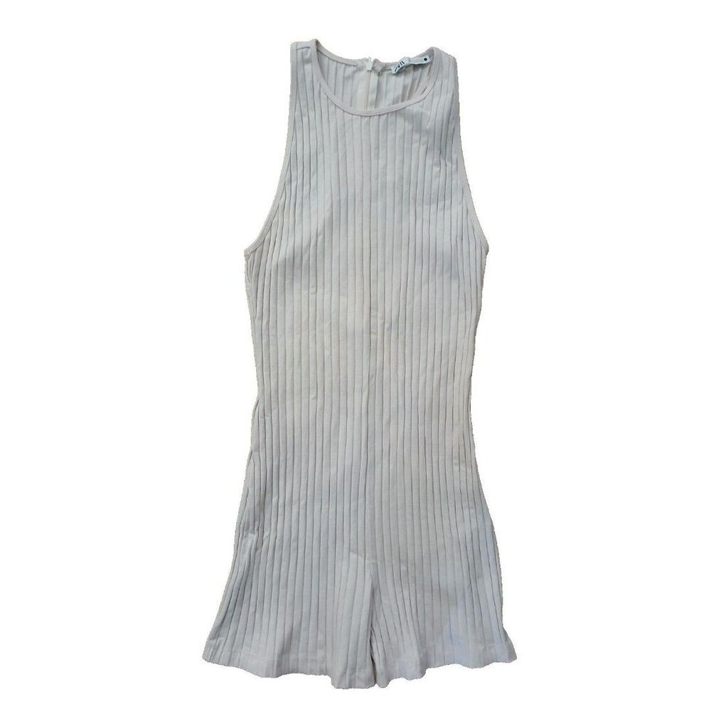 Zara One Piece Cotton Romper Ribbed Shorts Stretchy Size Medium Clubbing